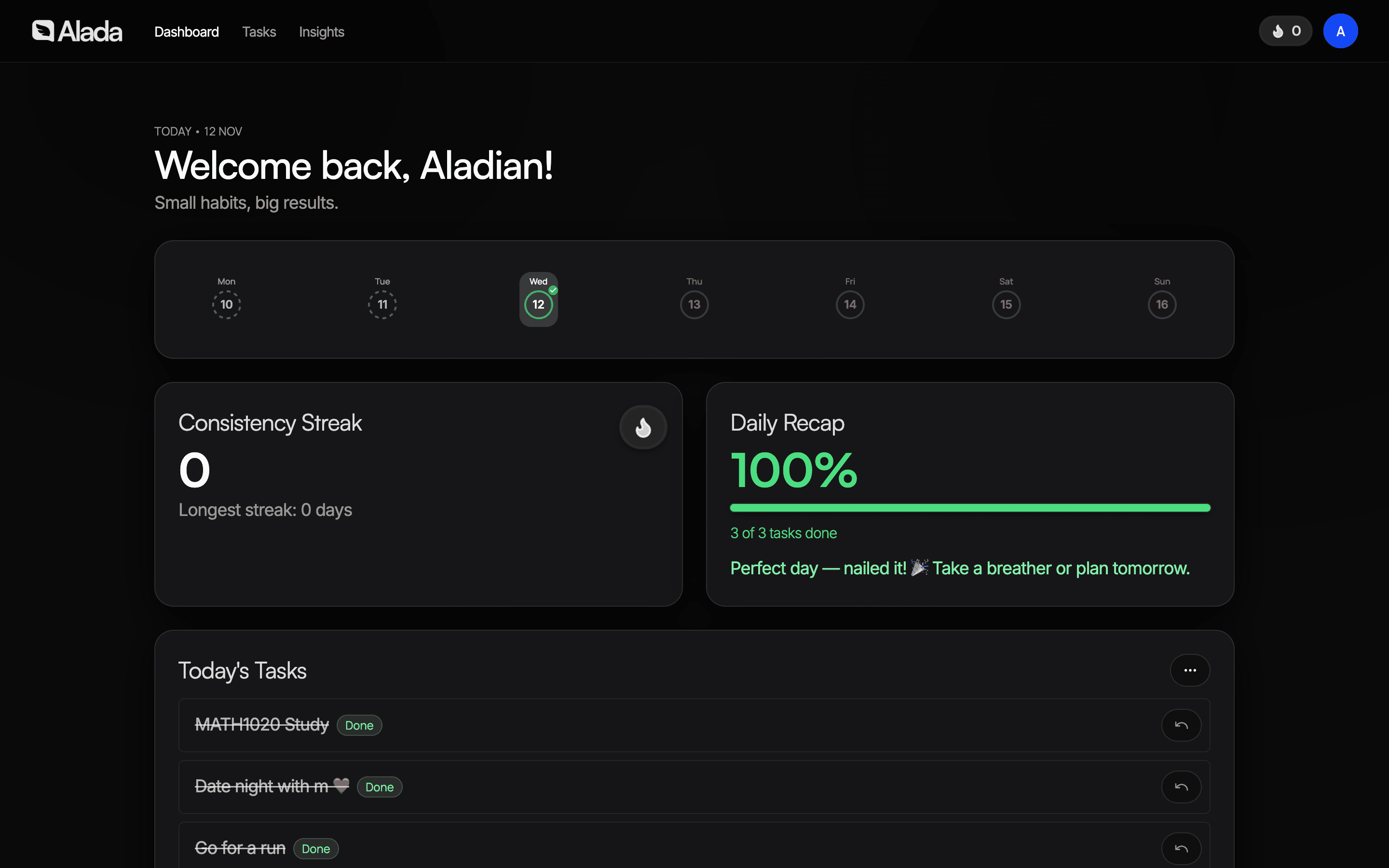 Tasks view showing simple, beautiful task management