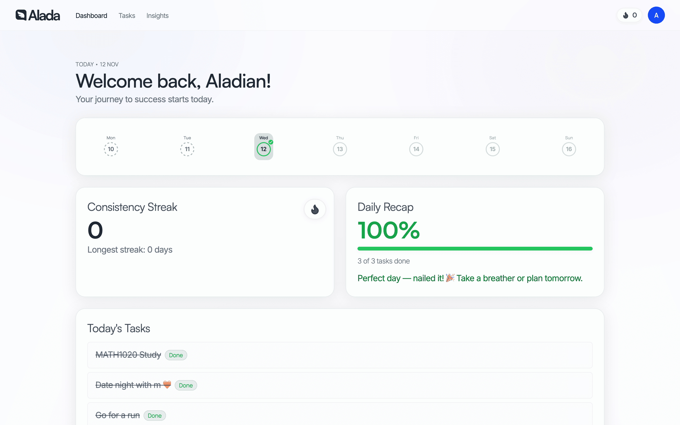 Tasks view showing simple, beautiful task management