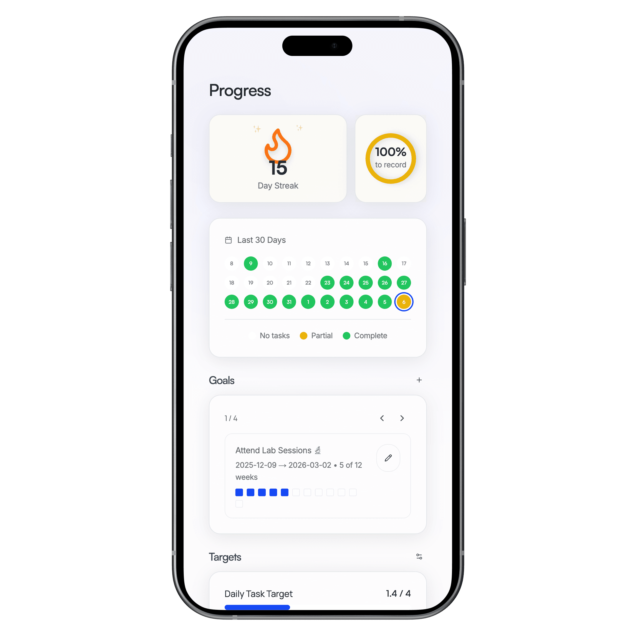 Progress tracking with streaks