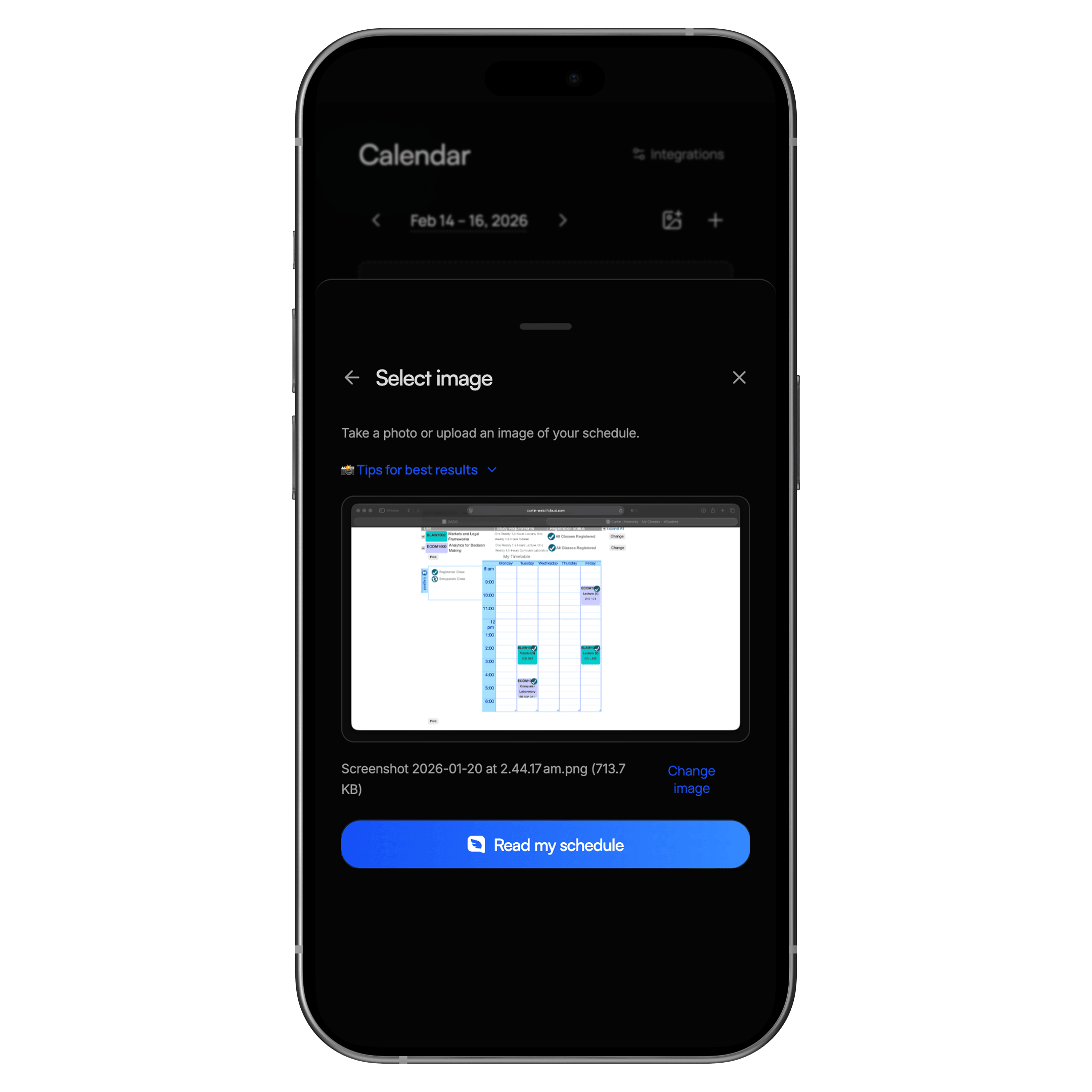 Upload your schedule photo