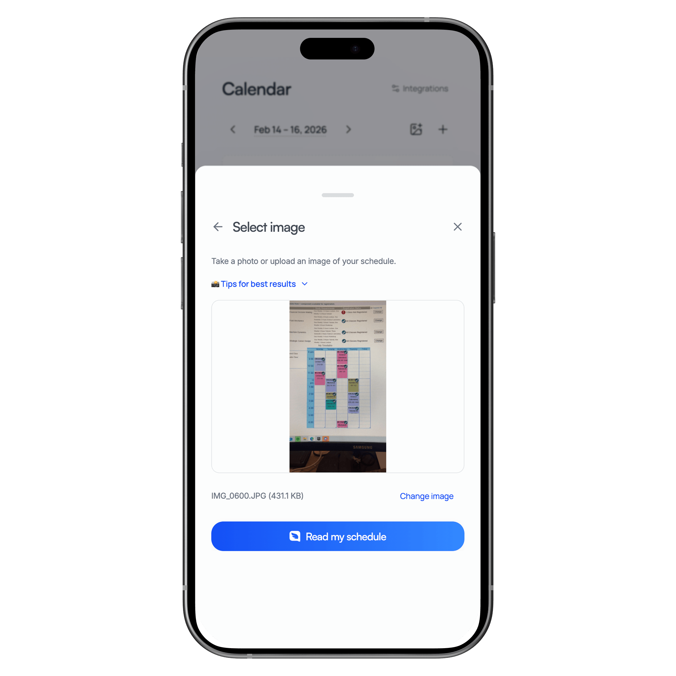 Upload your schedule photo